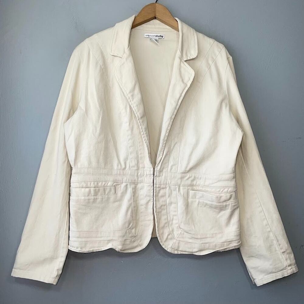 Envision Studio Jacket Womens Size XL Cream Denim Peplum Romantic Cottagecore